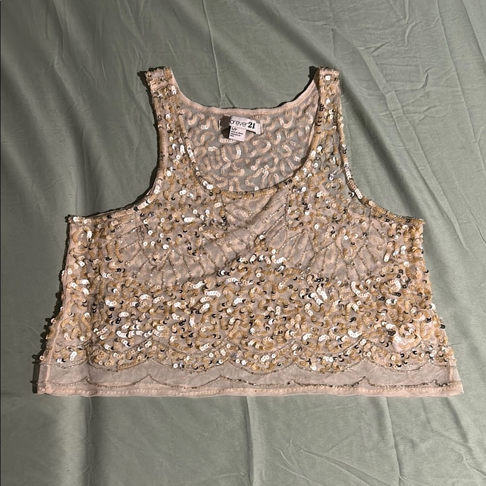 Forever 21 Sequin Pink Tan Sleeveless Crop Top